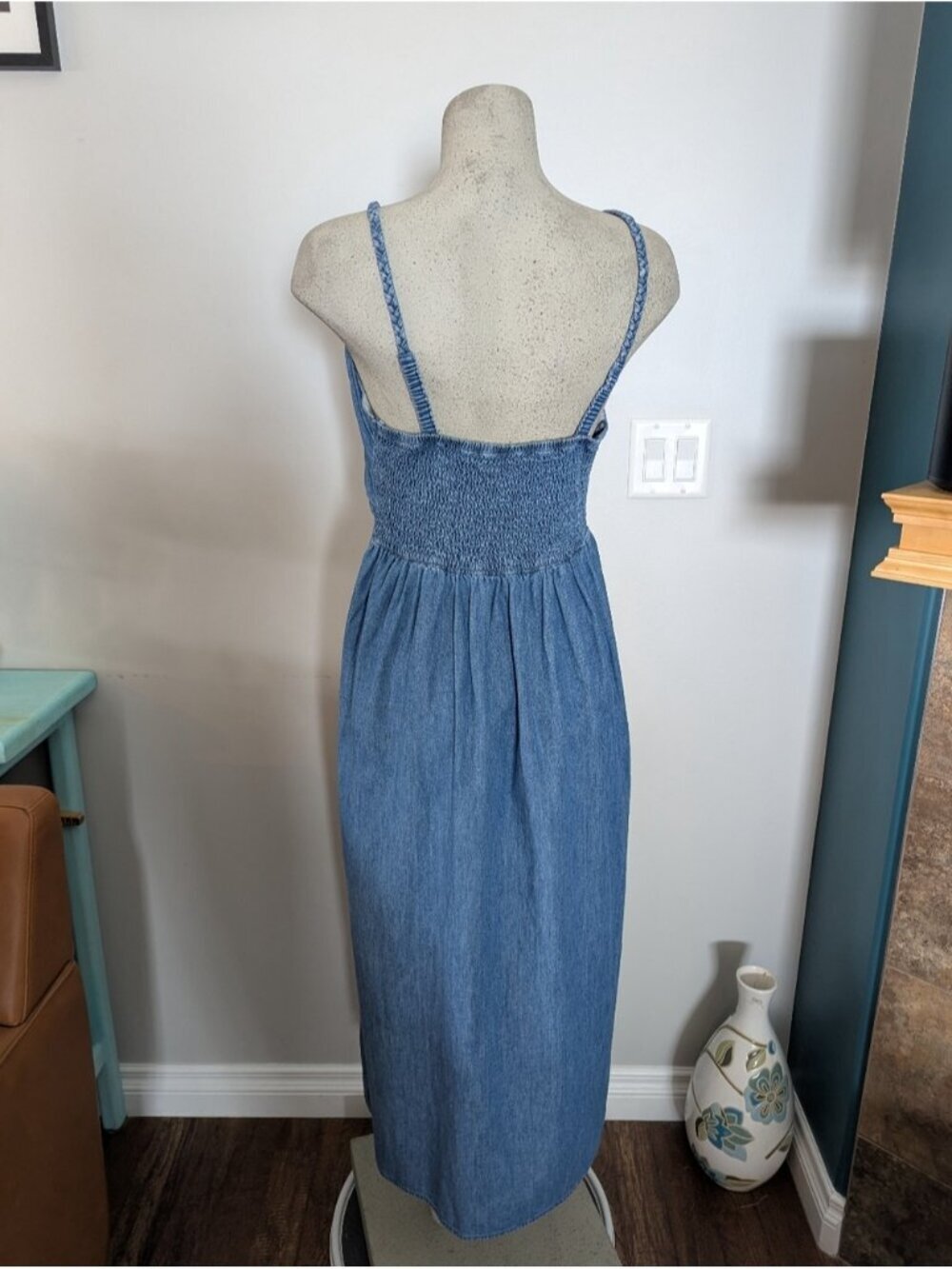 Torrid Maxi Dress Size Light Wash Braided Straps 100 % Cotton Size M/L - Picture 11 of 13